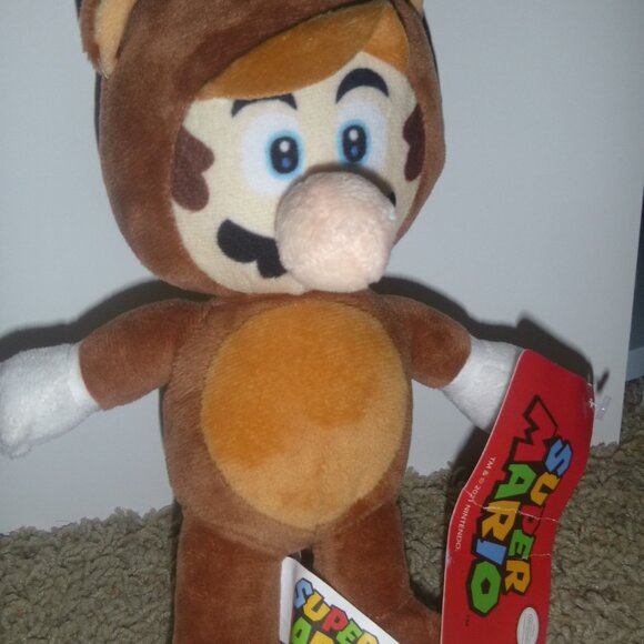 Nintendo Super Mario Bros Tanooki Plush 7" Gamer Stuffed Arcade Toy With Tags - Picture 2 of 6
